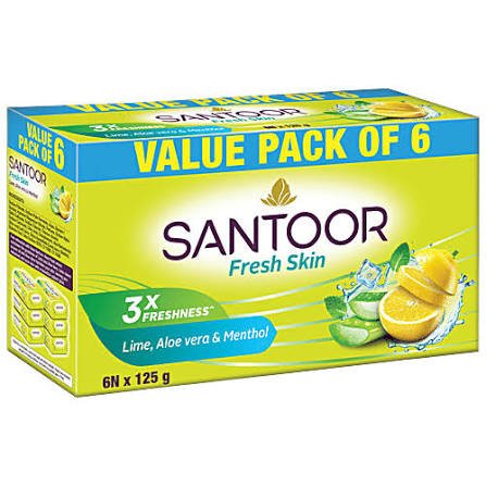 Buy Santoor Fresh Skin Alovera & Lime Bath Soap 125g x 6N Fresh Online at ZipLance